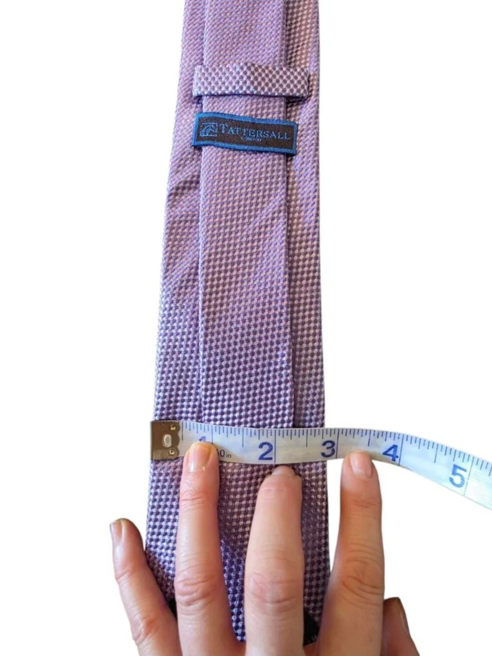 Tattersall London 100% Silk Tie Lavender Purple Geometric Woven Handmade